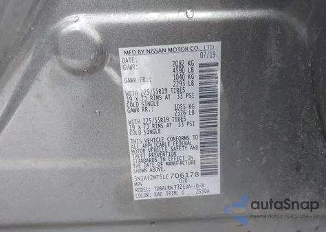 2020 Nissan Rogue Sl Fwd from USA, damaged, VIN 5N1AT2MT5LC706178